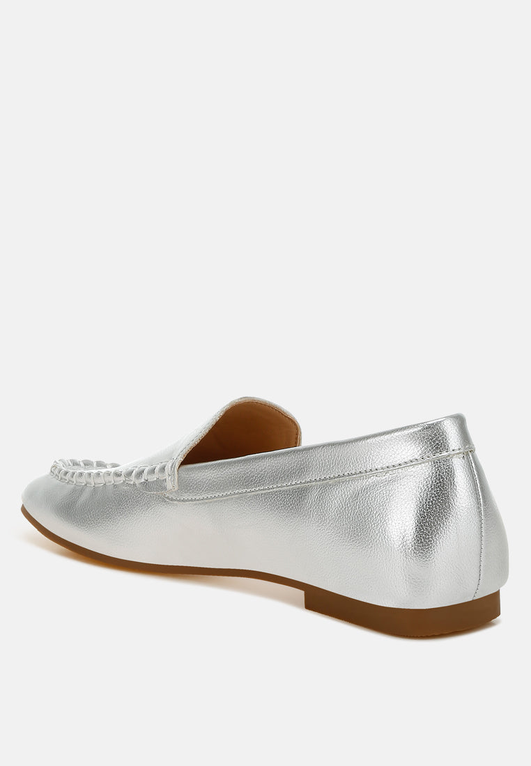 metallic faux leather loafers by mode#color_silver