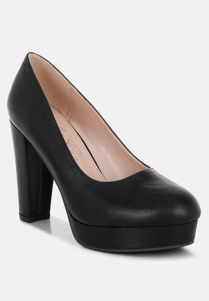 damsor faux leather block heel pumps#color_black