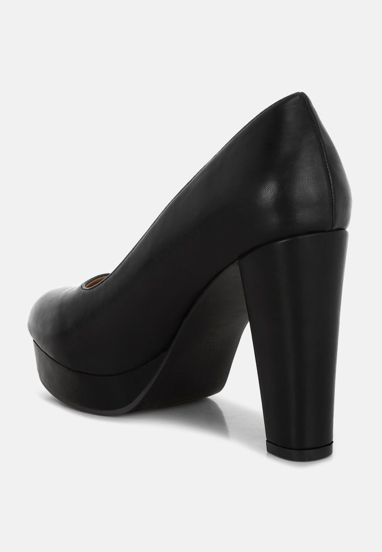 damsor faux leather block heel pumps#color_black