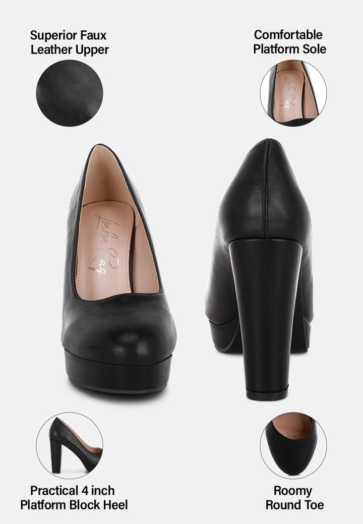 damsor faux leather block heel pumps#color_black