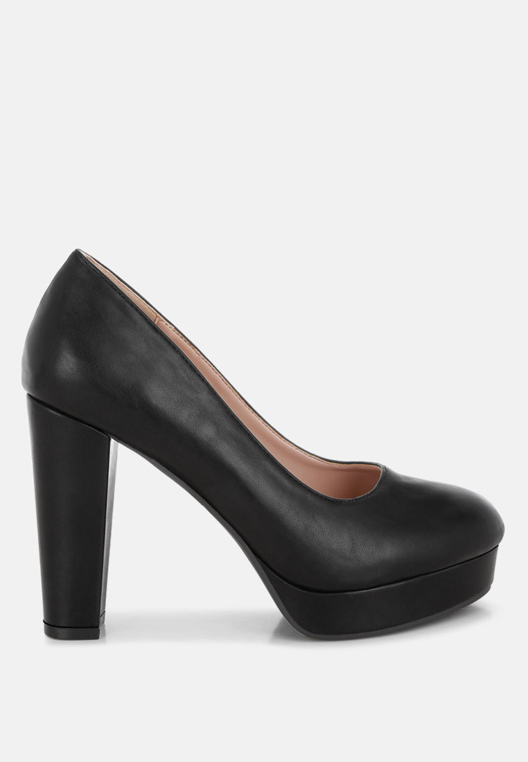 damsor faux leather block heel pumps#color_black