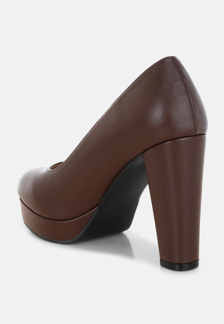 damsor faux leather block heel pumps#color_brown