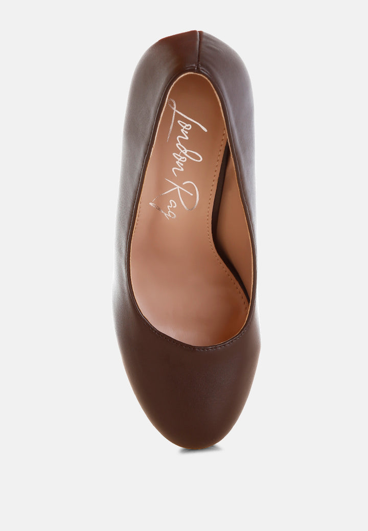 damsor faux leather block heel pumps#color_brown