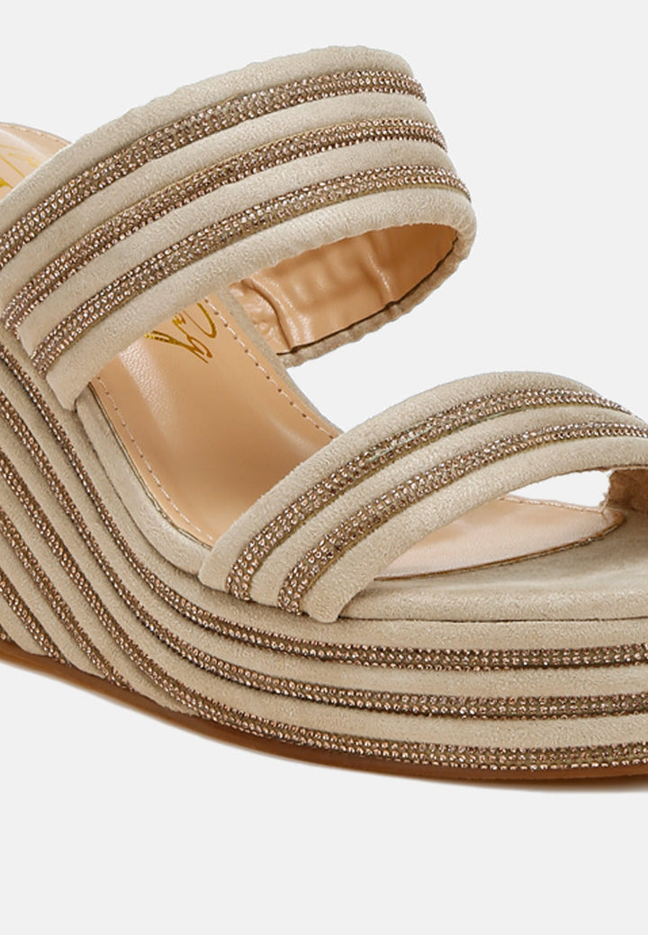 rhinestones embellished wedge sandals by ruw#color_beige