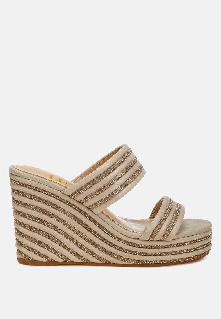 rhinestones embellished wedge sandals by ruw#color_beige