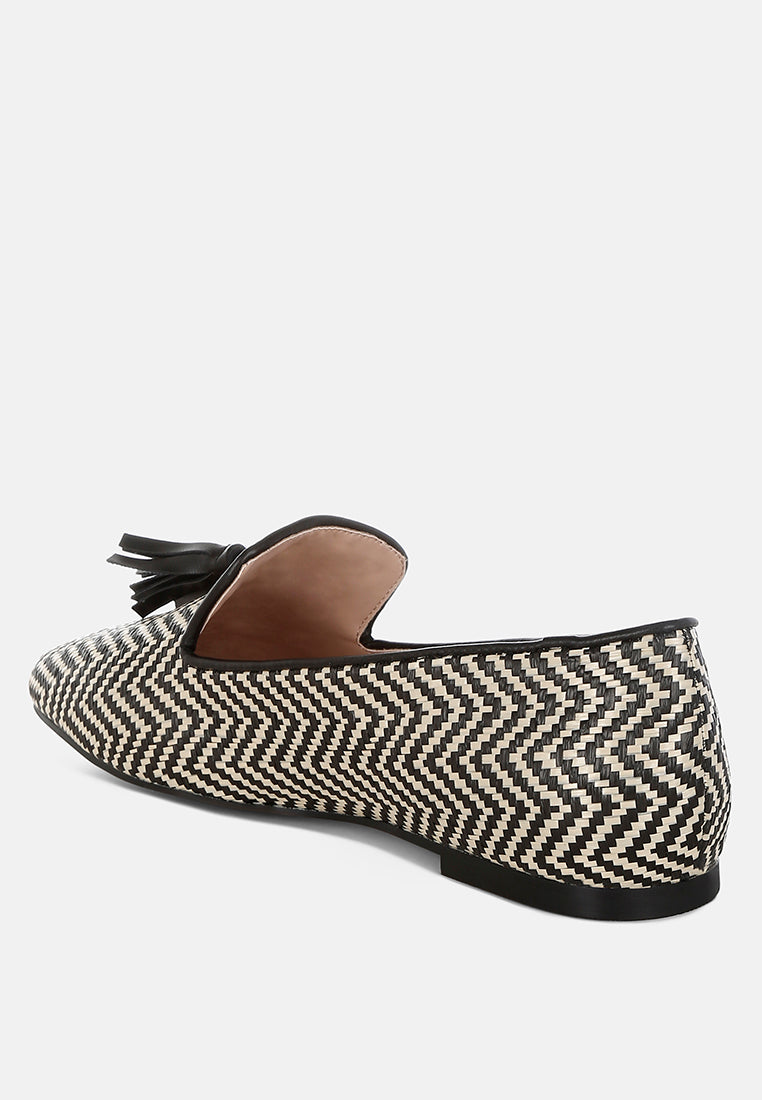 dara raffia tassels detail loafers#color_black
