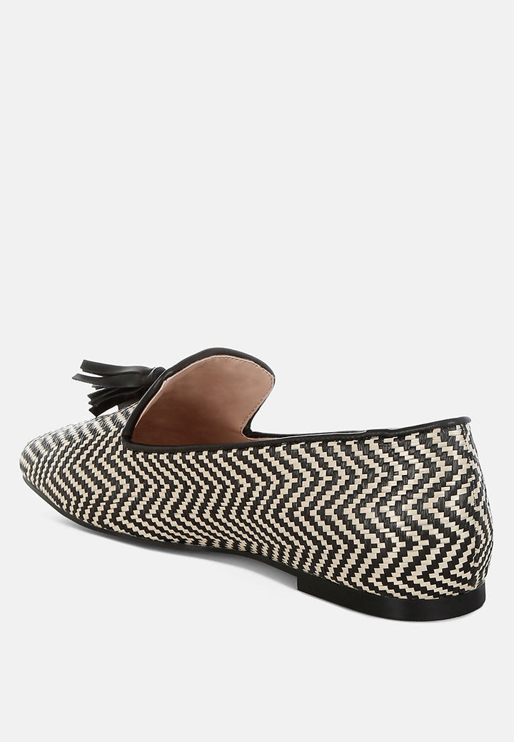 dara raffia tassels detail loafers#color_black