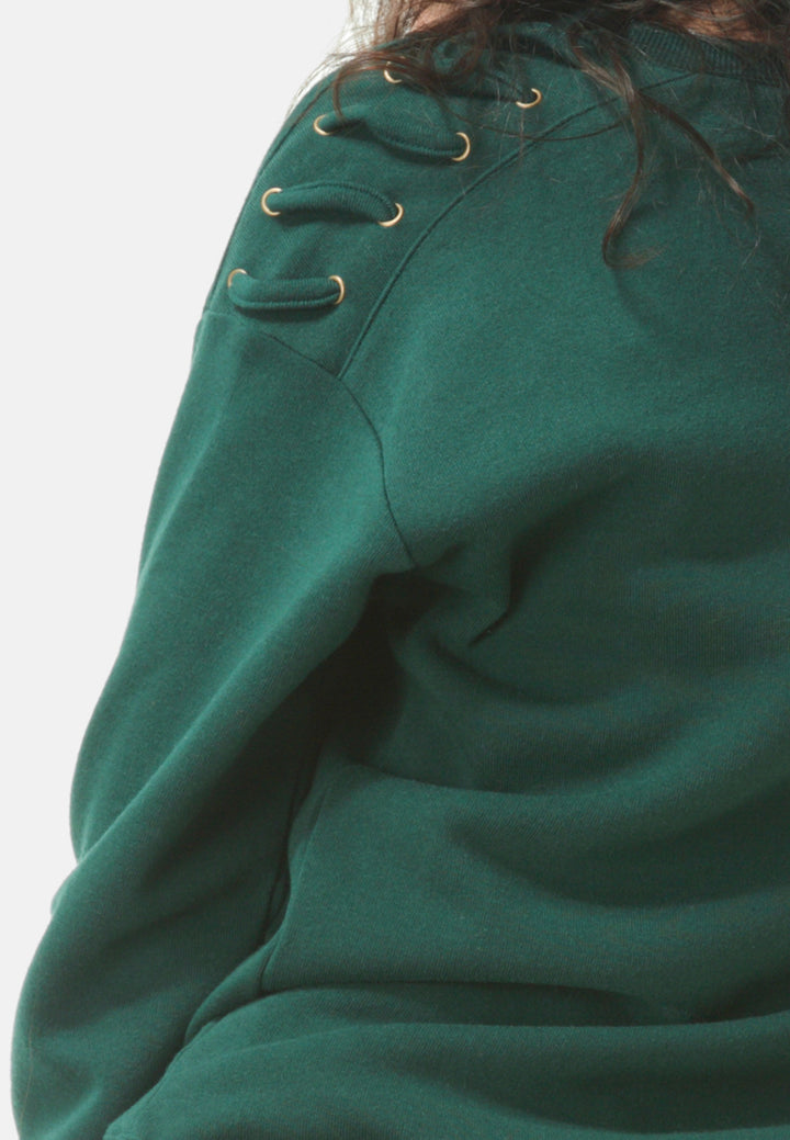 sweatshirt with shoulder lace loop#color_dark-green