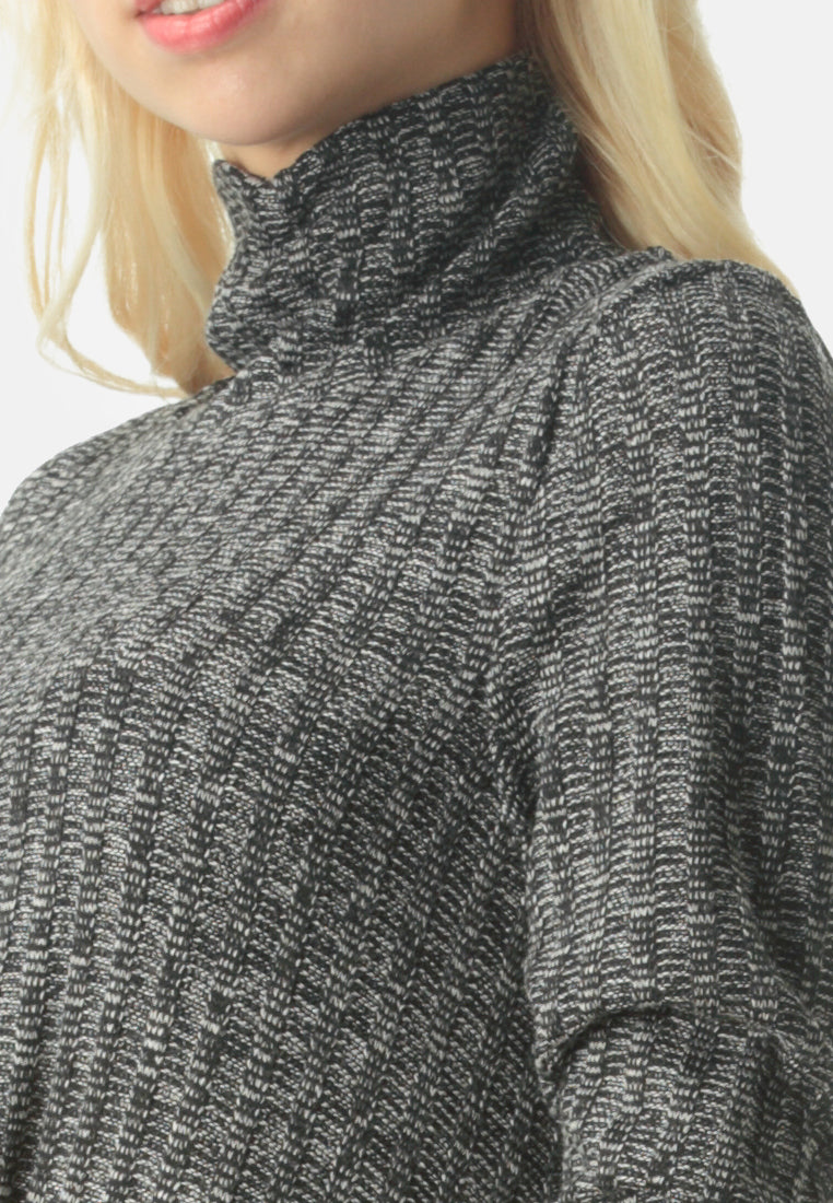 long sleeve irregular hem sweater dress#color_dark-grey
