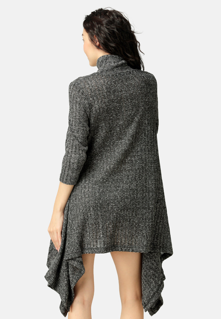 long sleeve irregular hem sweater dress#color_dark-grey
