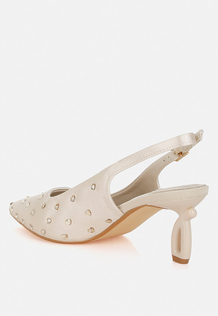 dasavla heart-shaped rhinestone studded slingbacks#color_beige