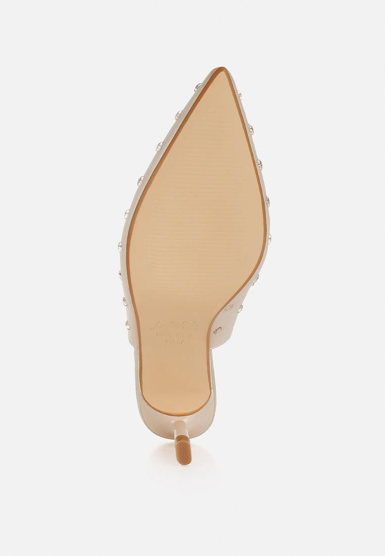 dasavla heart-shaped rhinestone studded slingbacks#color_beige