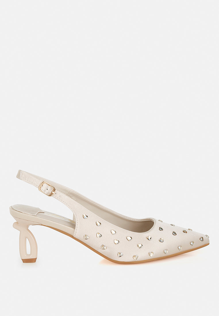 dasavla heart-shaped rhinestone studded slingbacks#color_beige