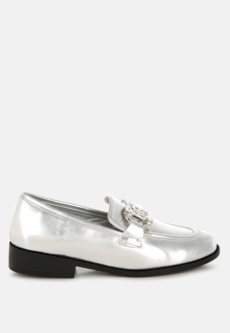 mocasines metalizados dendron con diamantes horsebit#color_silver