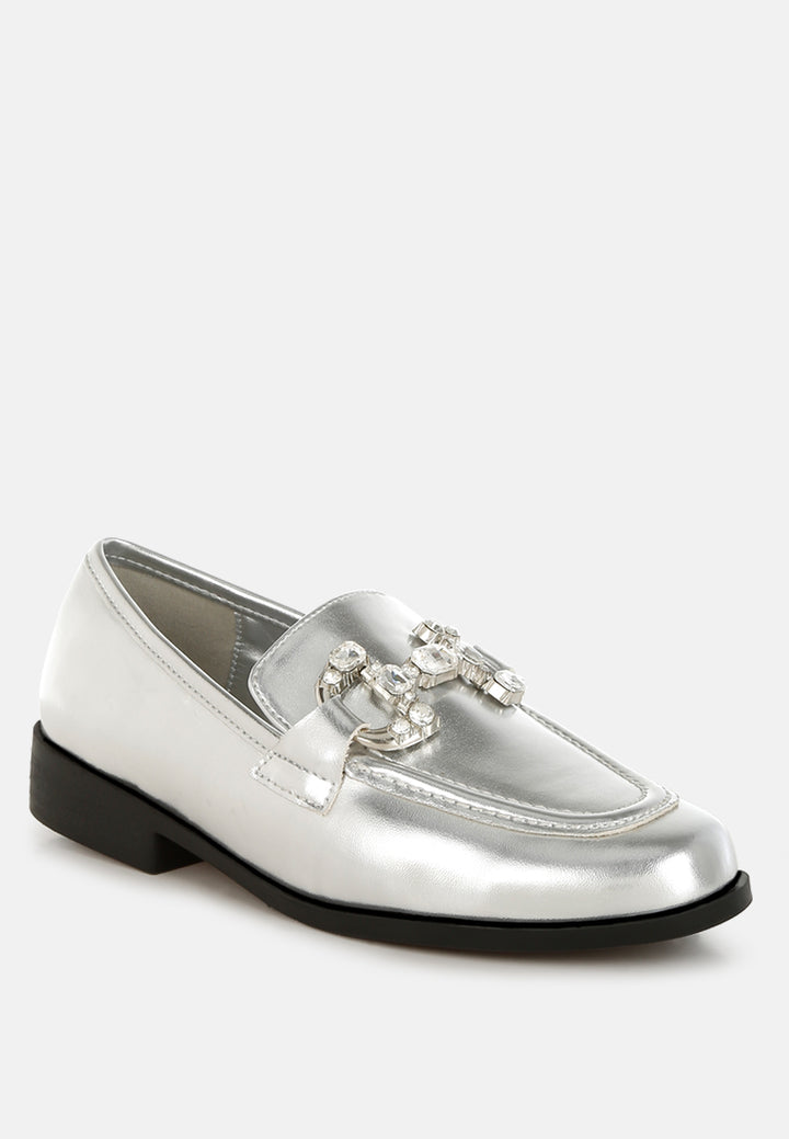 diamante horsebit metallic loafers by ruw#color_silver