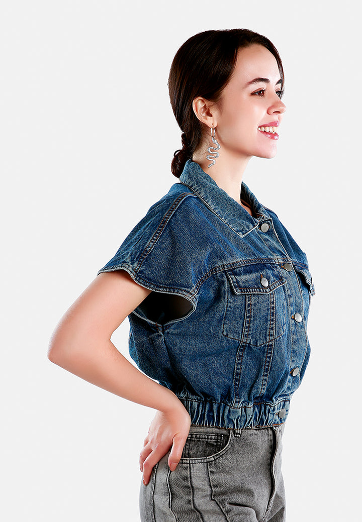 drop shoulder sleeves cropped denim vest#color_mid-blue