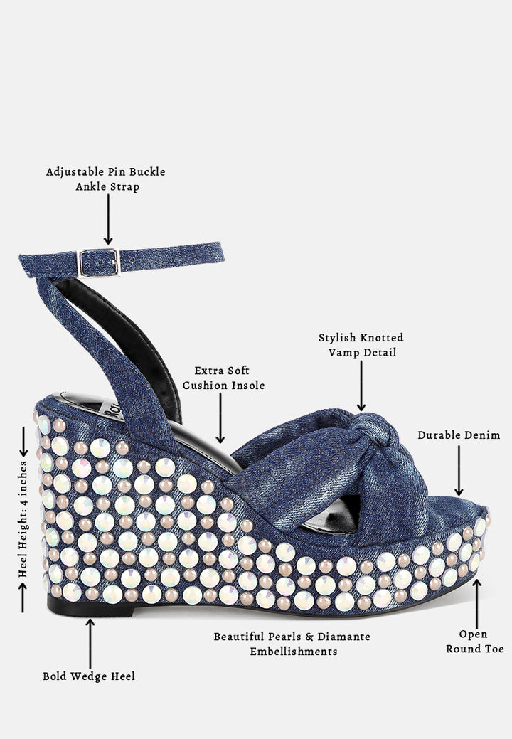 Sandalias de tacón de cuña con adornos Moondot#color_denim