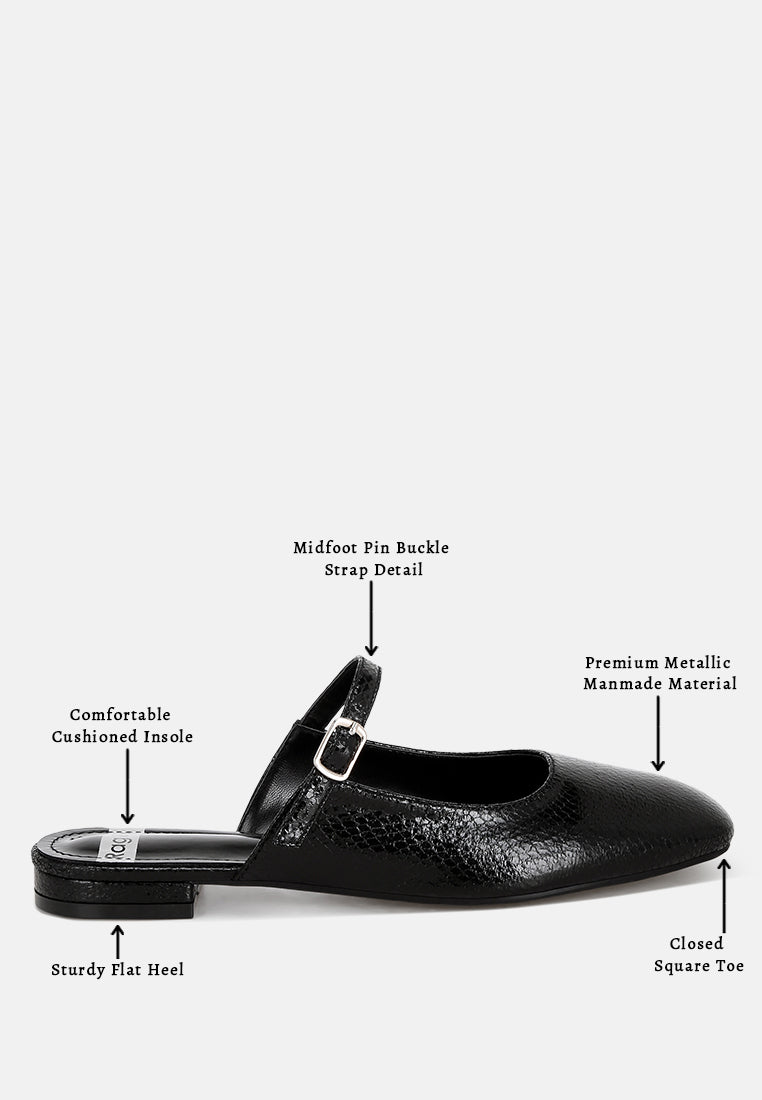 Dublish Square Toe Buckled Flats#color_black-snake