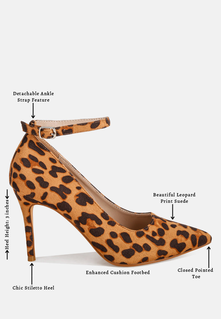 Dittany Ankle Strap Stiletto Heel Pumps#color_leopard-suede