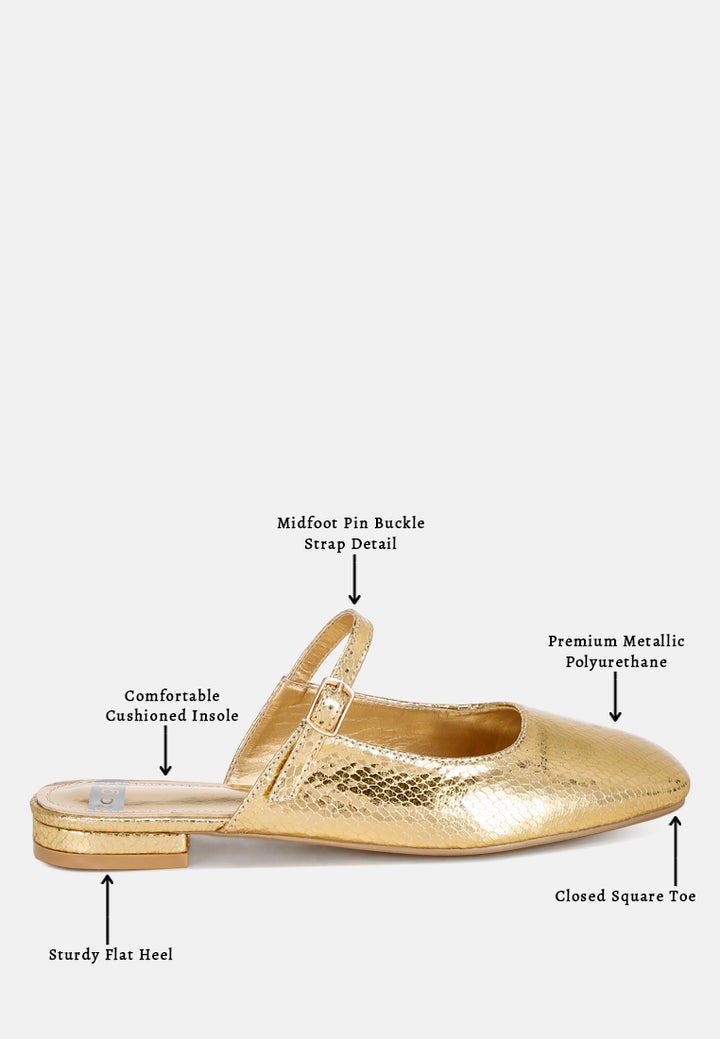 Dublish Square Toe Buckled Flats#color_gold-snake