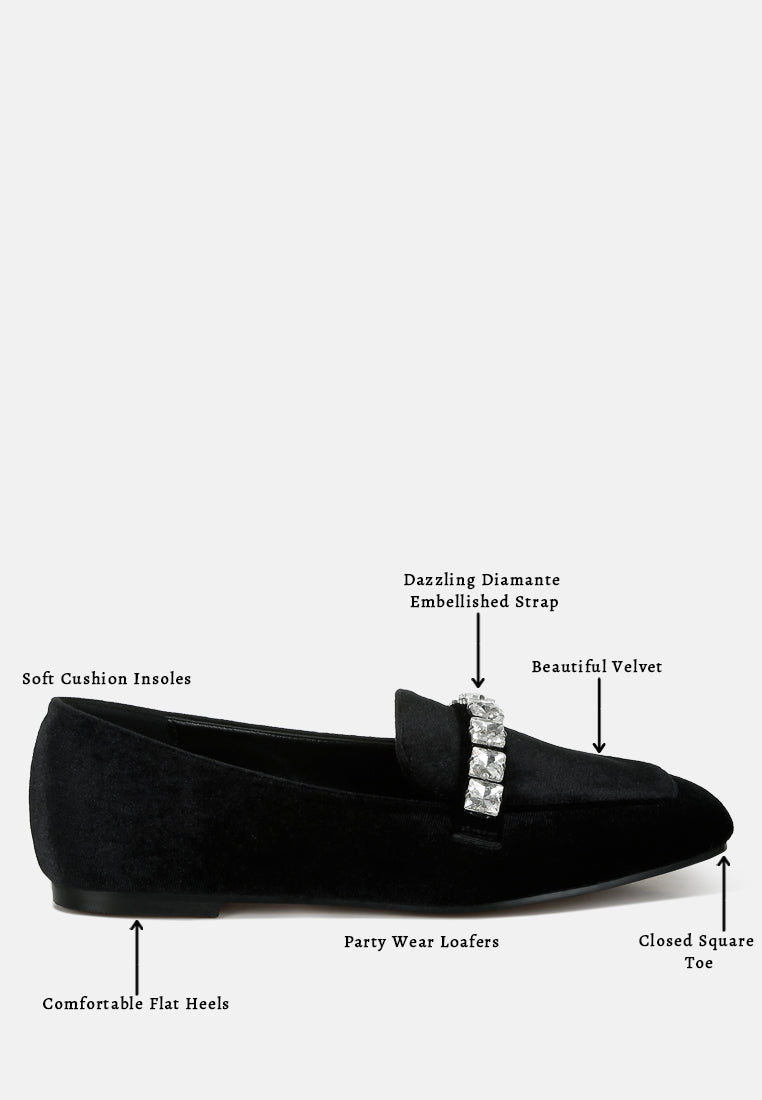 velvet diamante strap loafers by motes#color_black