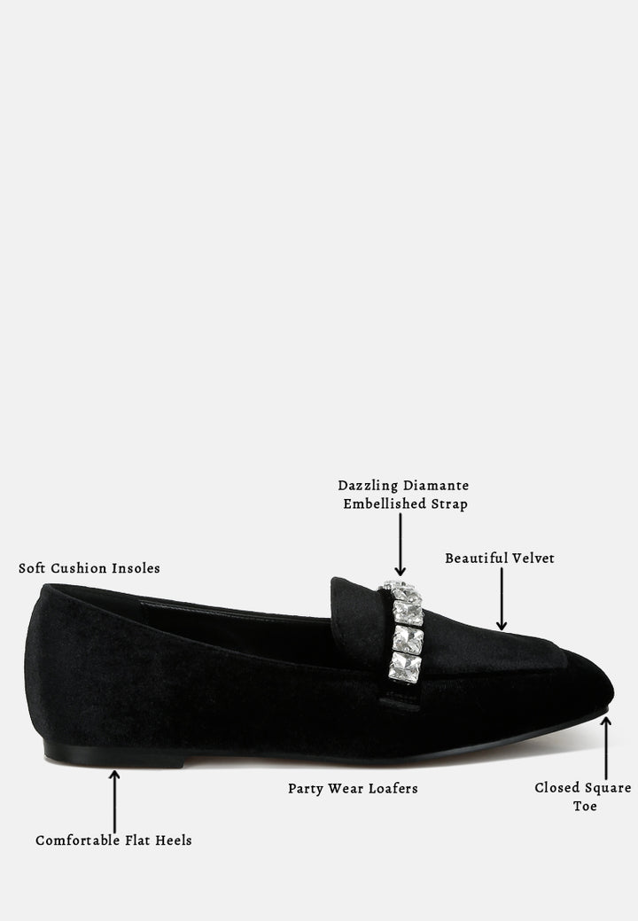 velvet diamante strap loafers by motes#color_black