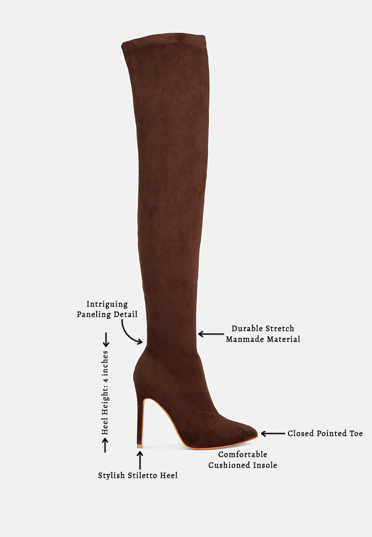 Hydranga Stretch Knee High Stiletto Boots#color_brown-suede