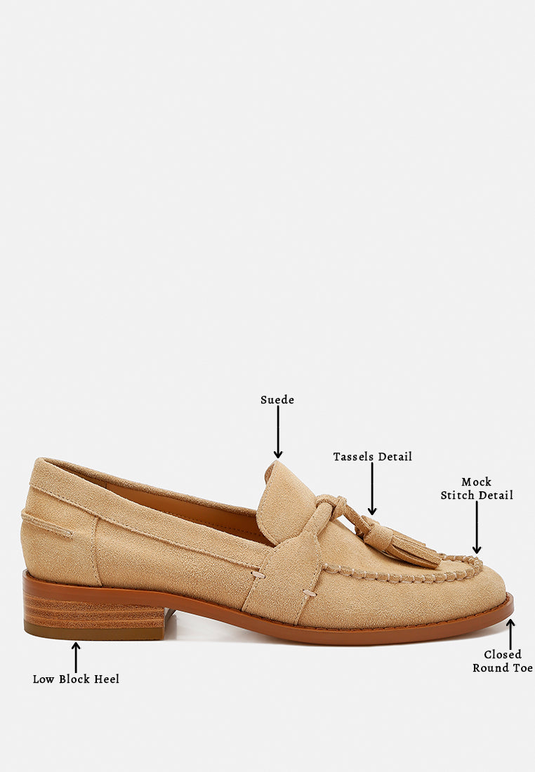 tassels detail suede loafers by ruw color_beige