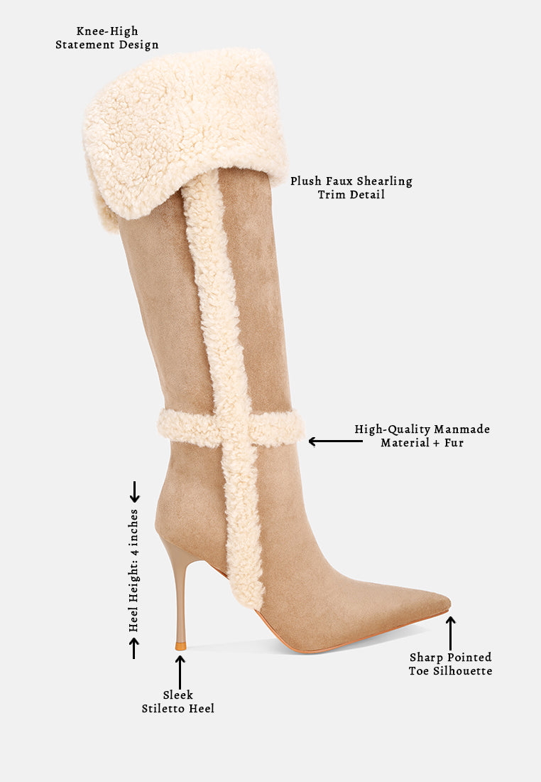 jenah faux Shearling detail Stiletto heel boots#color_beige-suede