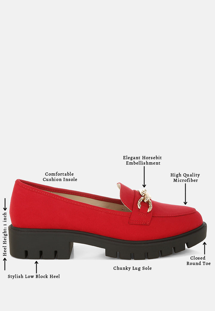 jacop micro suede metal chain link loafers#color_red