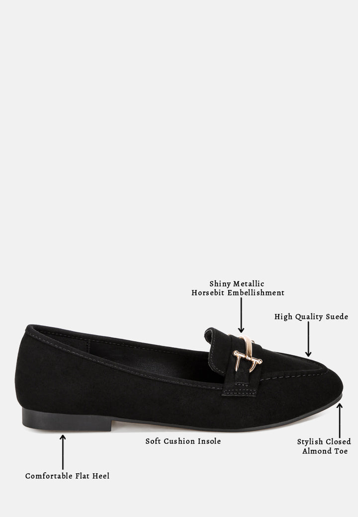 kitubhi almond toe horsebit loafers#color_black-suede