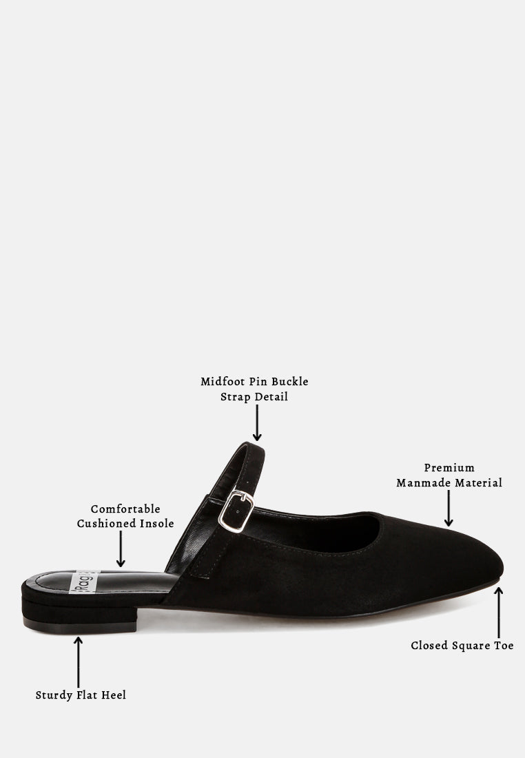 Dublish Square Toe Buckled Flats#color_black-suede