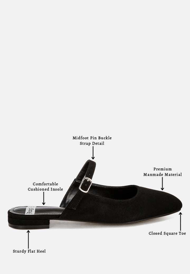 Dublish Square Toe Buckled Flats#color_black-suede