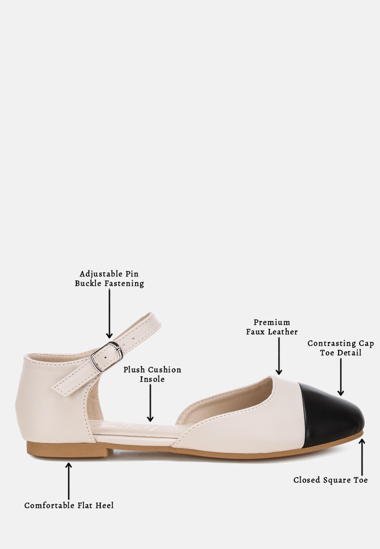 clevea dual tone pin buckle ballet flats#color_ivory-faux-leather