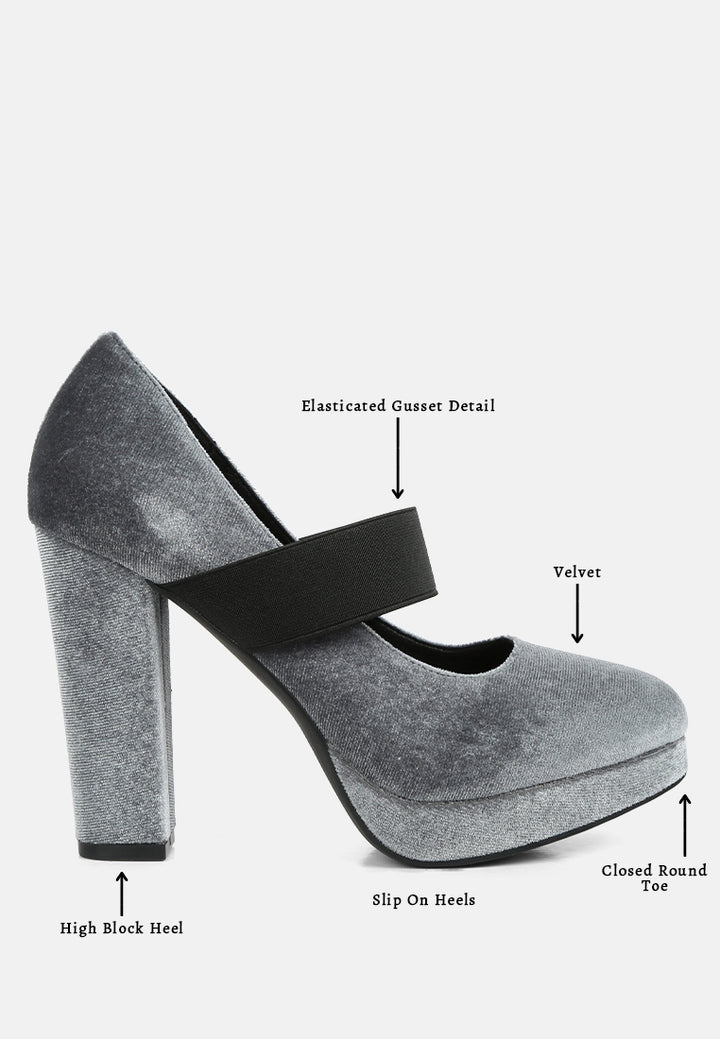krause high block heel velvet pumps#color_grey