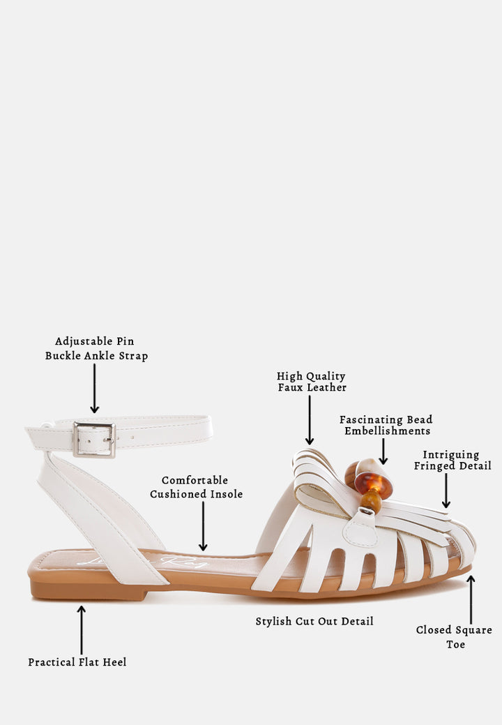 saguara cut work bead embellished flats by ft#color_white