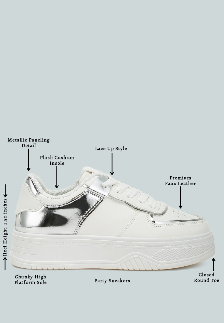 metallic paneling platform sneakers by rag#color_white-silver