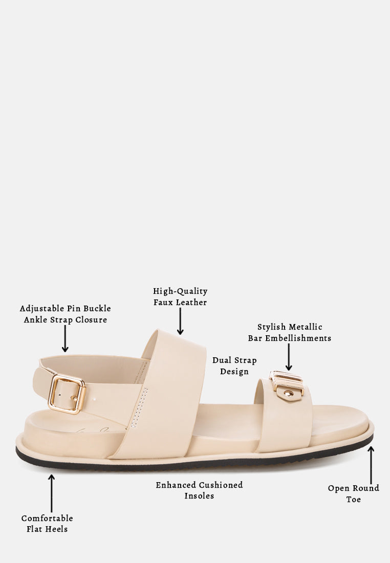 metallic bar embellished flat sandals by ft#color_beige