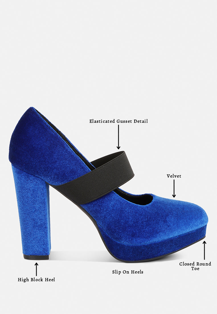 krause high block heel velvet pumps#color_blue
