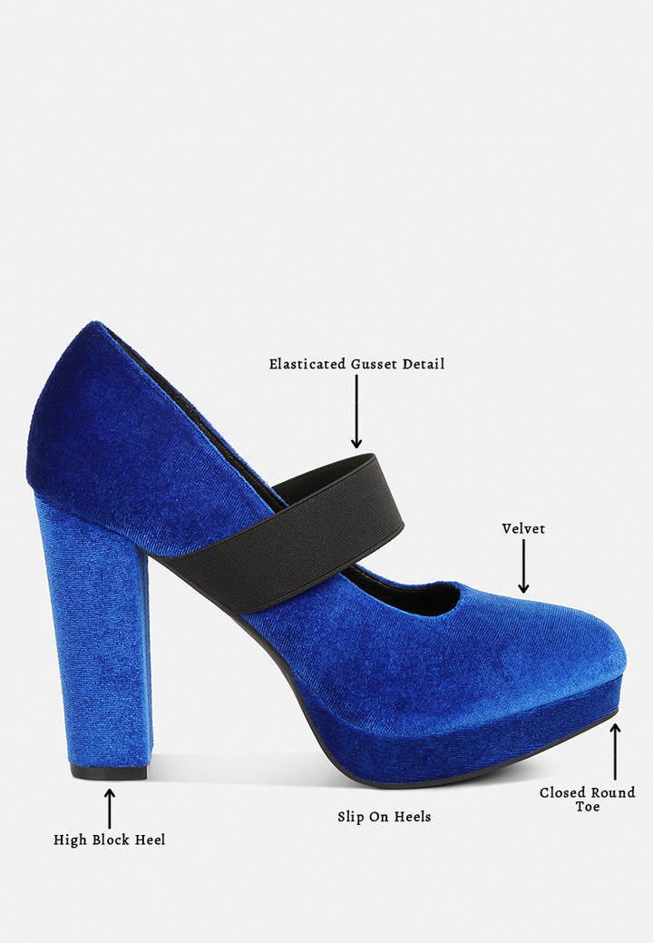 krause high block heel velvet pumps#color_blue