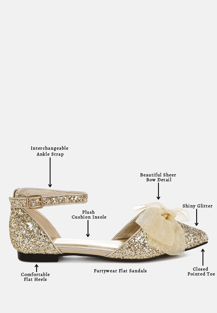 Sandalias planas con purpurina y detalle de lazo transparente Clarice#color_gold