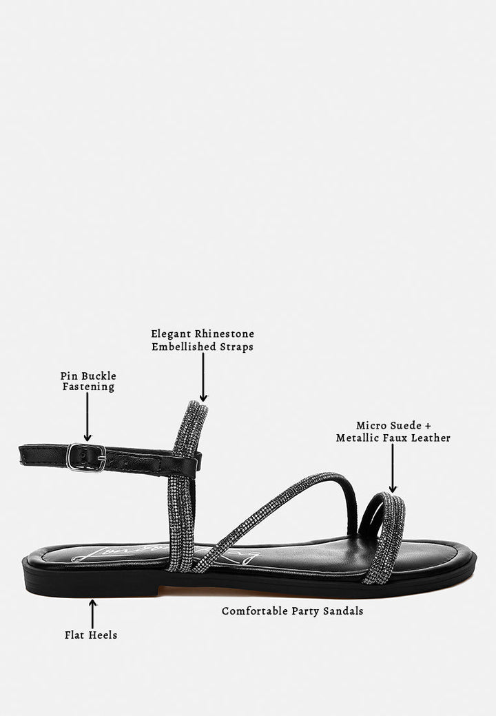 rhinestone strappy flat sandals by ruw color_black