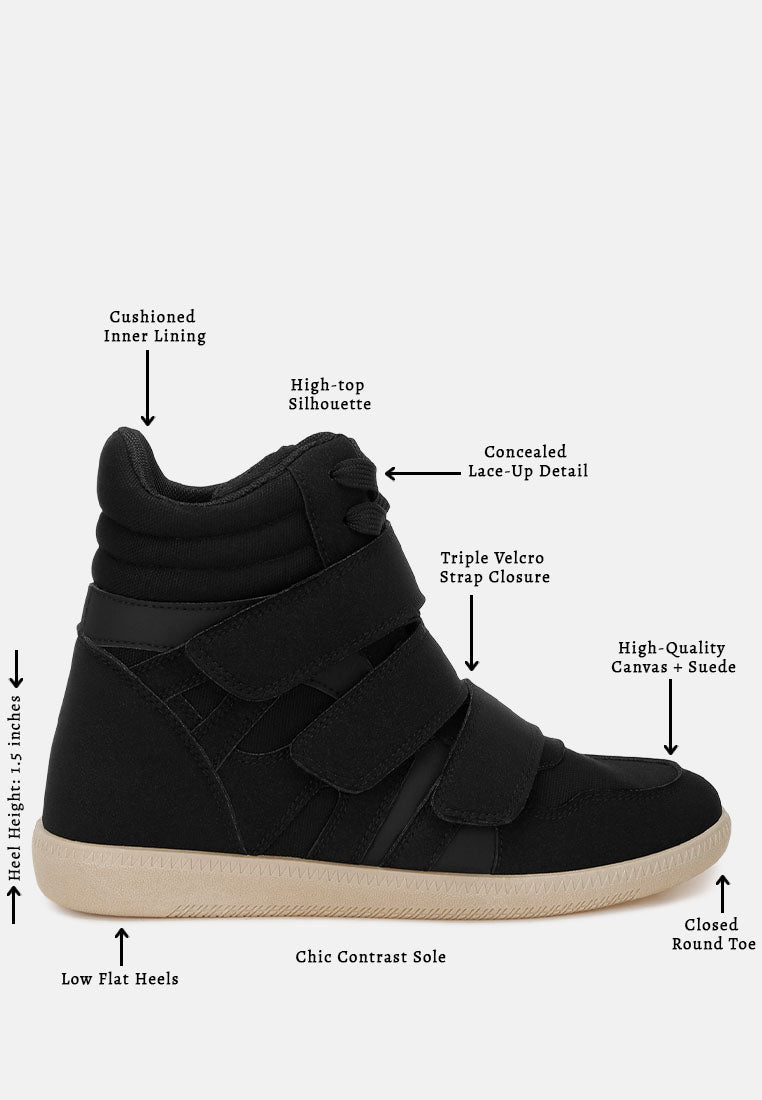 Zapatillas altas con triple correa y cuña acogedoras#color_black
