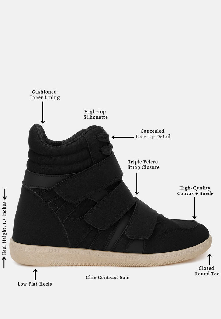 Zapatillas altas con triple correa y cuña acogedoras#color_black