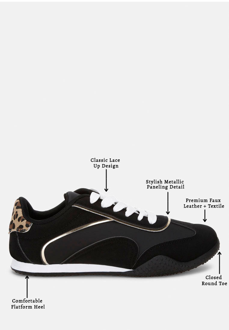 zuccia comfortable lace-up sneakers#color_black-faux-leather-textile