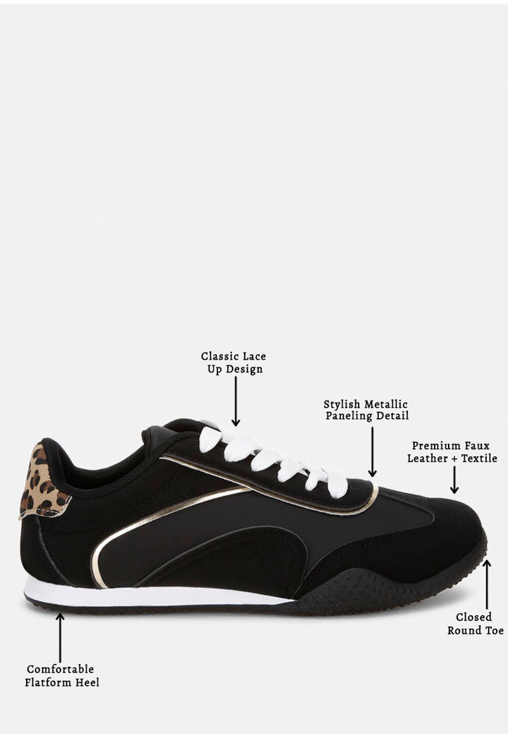 zuccia comfortable lace-up sneakers#color_black-faux-leather-textile