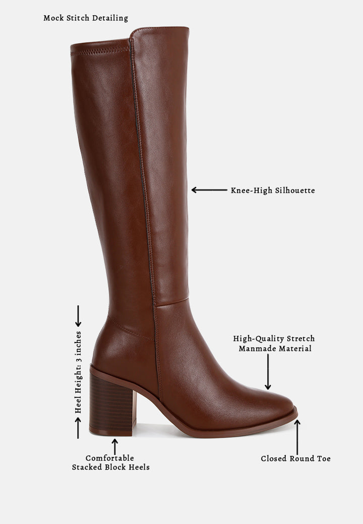 sajama knee-high stretch fit boots#color_brown-smooth