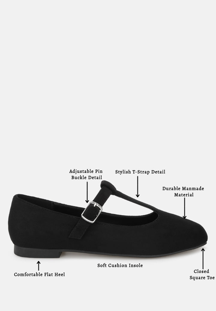 velsna pin buckle ballet flats#color_black-suede