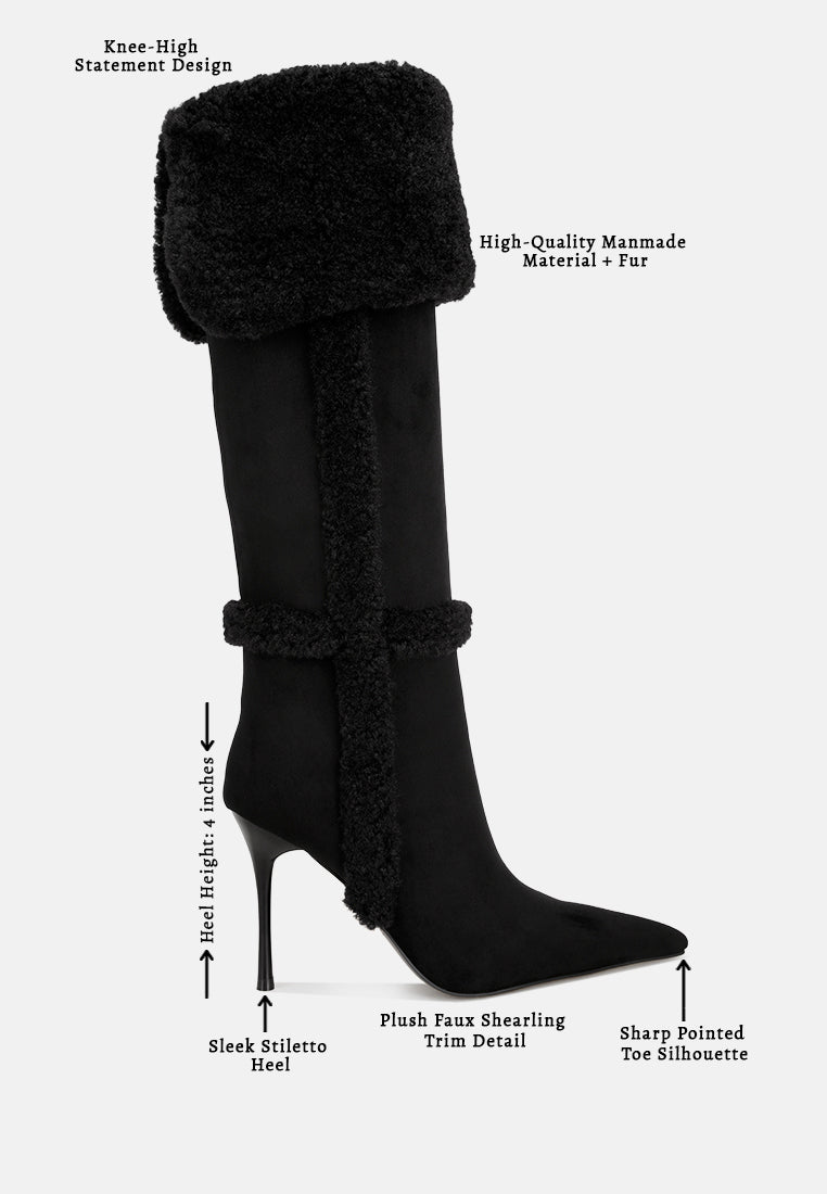 jenah faux Shearling detail Stiletto heel boots#color_black-suede
