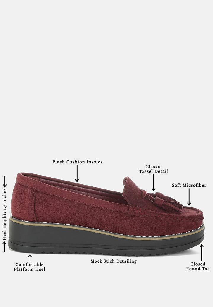 daiki platform lug sole tassel loafers#color_burgundy
